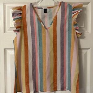 GOMORN Pastel Stripe Ruffle Sleeve Blouse Size Small